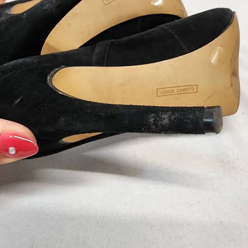 Vince Camuto Womens Beverly Mary Jane Pump Size 6.5 Black Suede Heel Dress Shoe